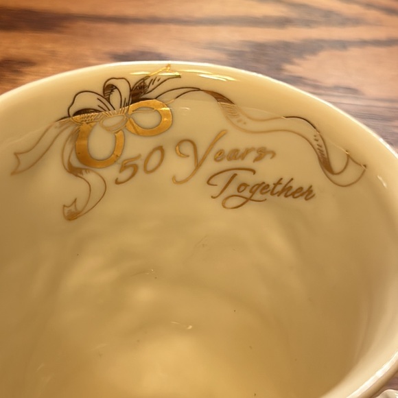 Set of 50th Anniversary Ivory Mugs w/ Birds, Flowers & Hearts by Papel Giftware - Picture 3 of 8